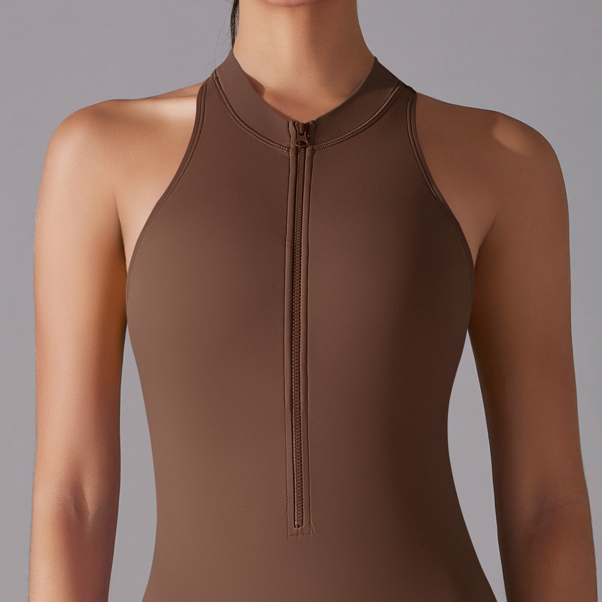 Active Chic One~piece Chestnut including sport bra pad inserts.