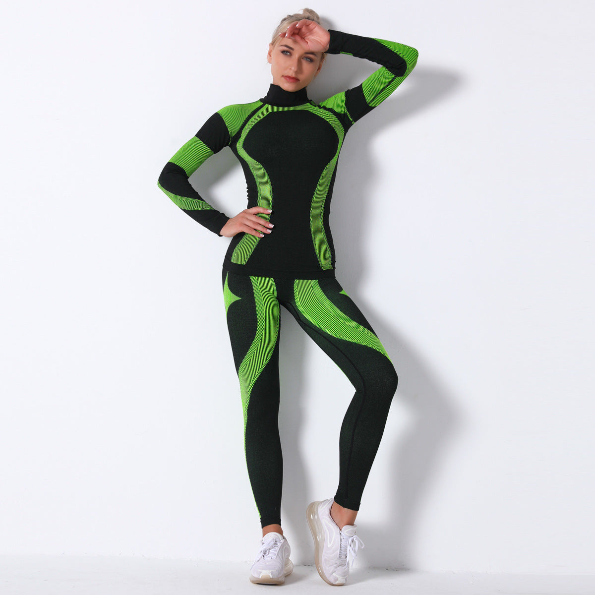 LuxeTherm Activewear 2 pieces set Black and lime green